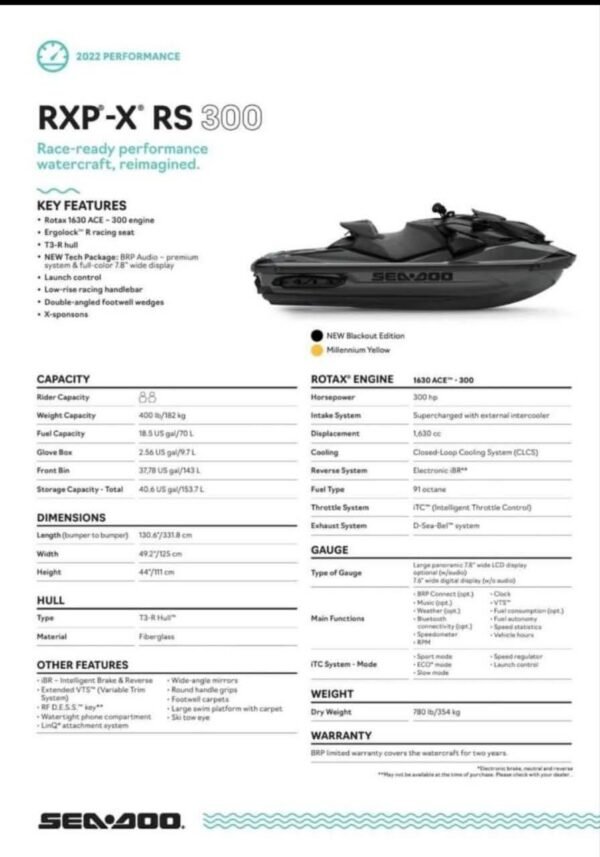 Sea-Doo RXP-X RS 300 Seating Specifications
