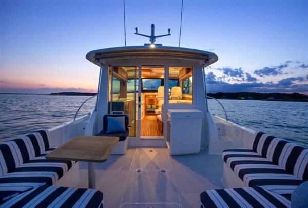 Back Cove 412 exterior side profile underway on open water