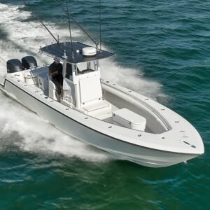 Helm with Dual Garmin 8215 Displays contender center console boat​
