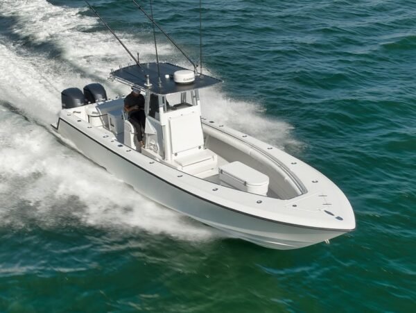 Helm with Dual Garmin 8215 Displays contender center console boat​