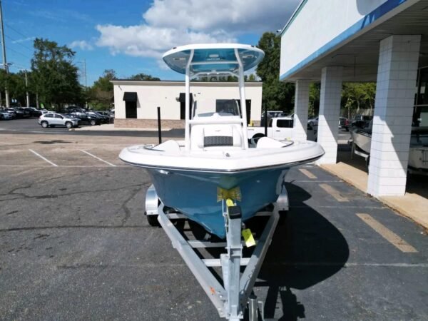Tidewater 210 LXF front bow view on trailer