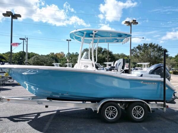 Tidewater 210 LXF yamaha 150 4 stroke boat trailer side view